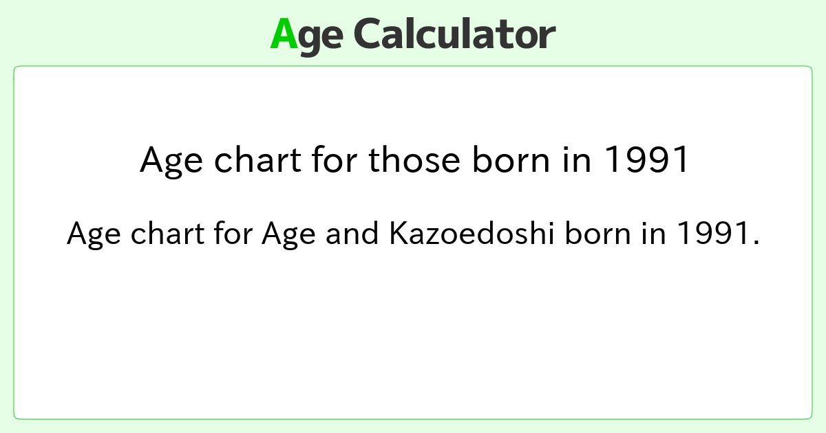 Age chart for those born in 1991 - Age Calculator Site