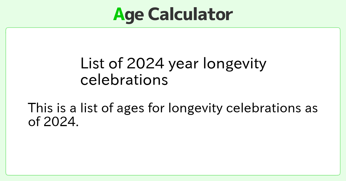 List of 2024 year longevity celebrations Age Calculator Site