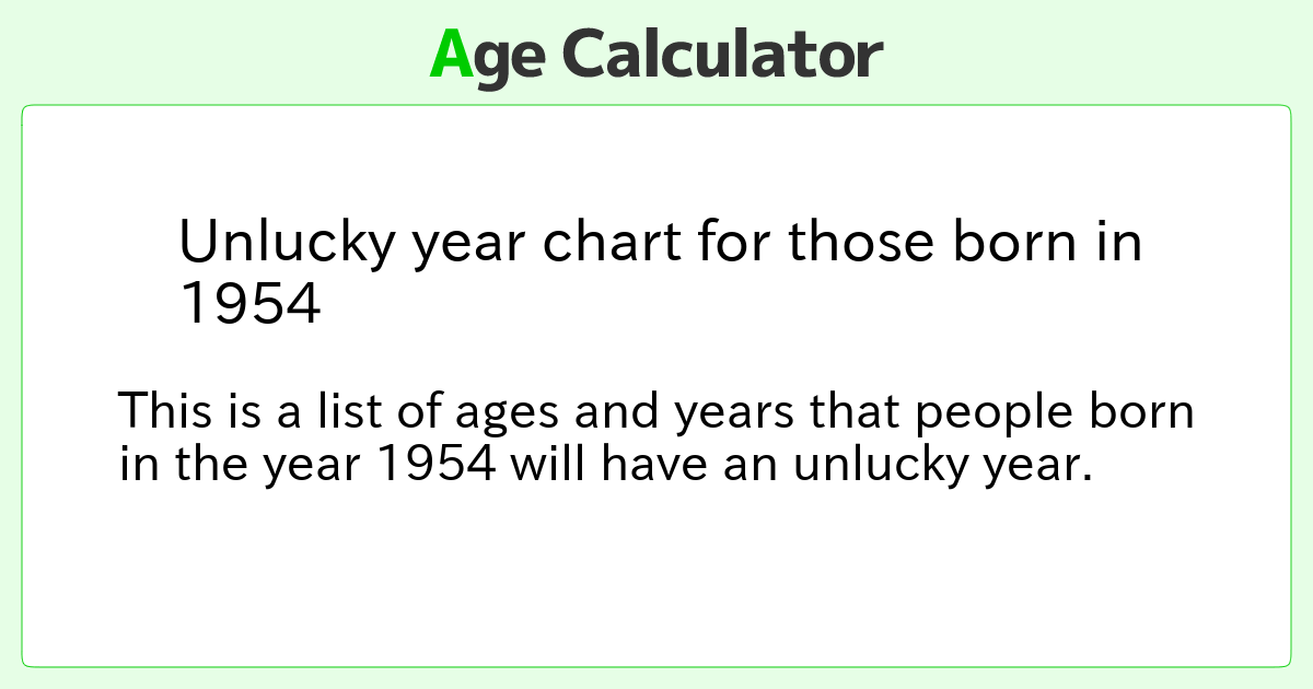 Unlucky year chart for those born in 1954 Age Calculator Site